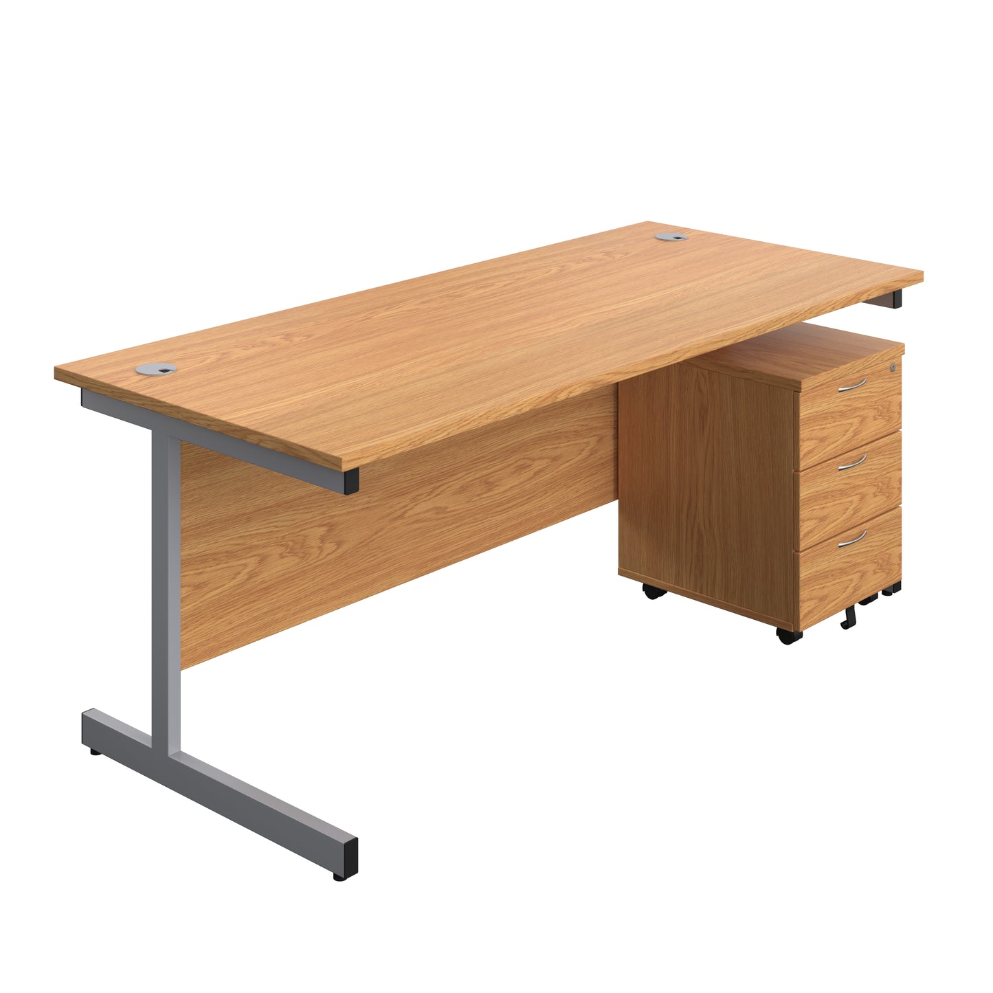 Aztec|Single Upright|Rectangular|Desk and Mobile 3 Drawer Pedestal|1800x800|Nova Oak-Silver