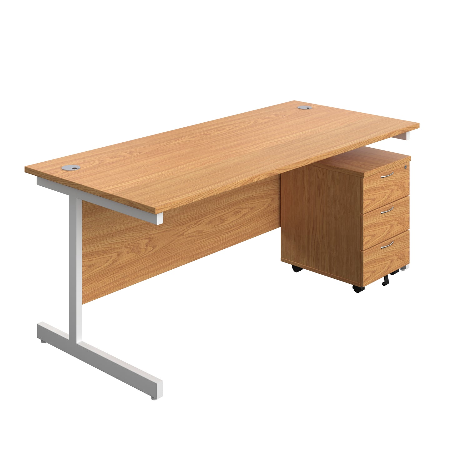 Aztec|Single Upright|Rectangular|Desk and Mobile 3 Drawer Pedestal|1800x800|Nova Oak-White