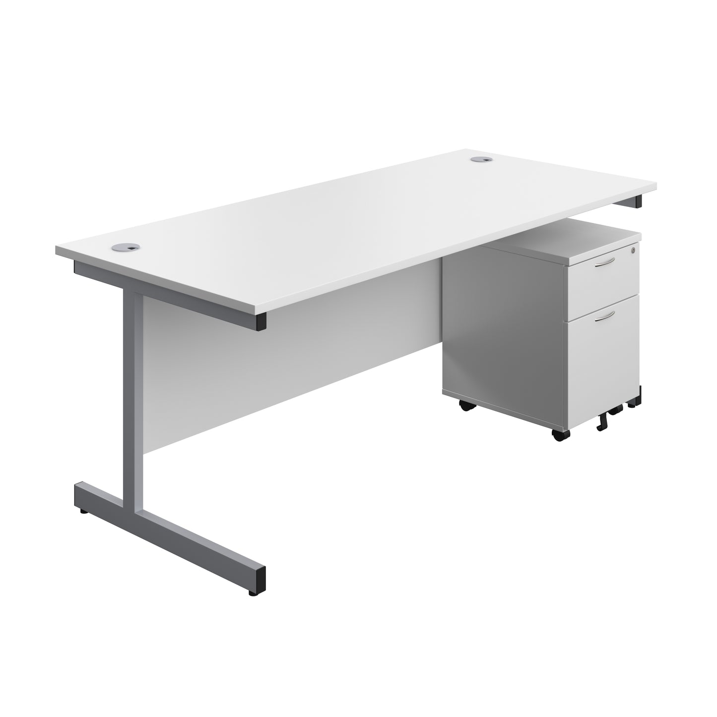 Aztec|Single Upright|Rectangular|Desk and Mobile 2 Drawer Pedestal|1800x800|White-Silver