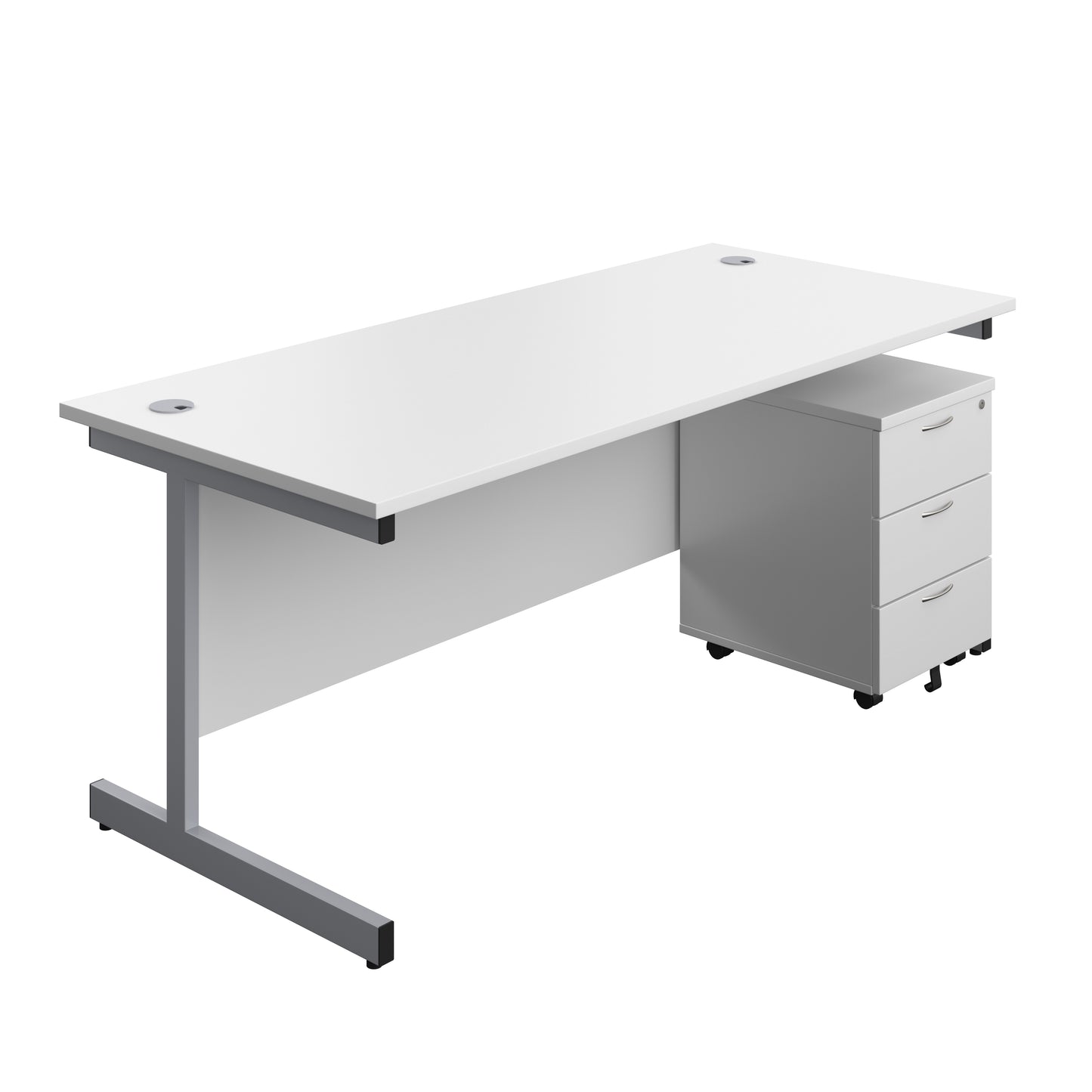 Aztec|Single Upright|Rectangular|Desk and Mobile 3 Drawer Pedestal|1800x800|White-Silver