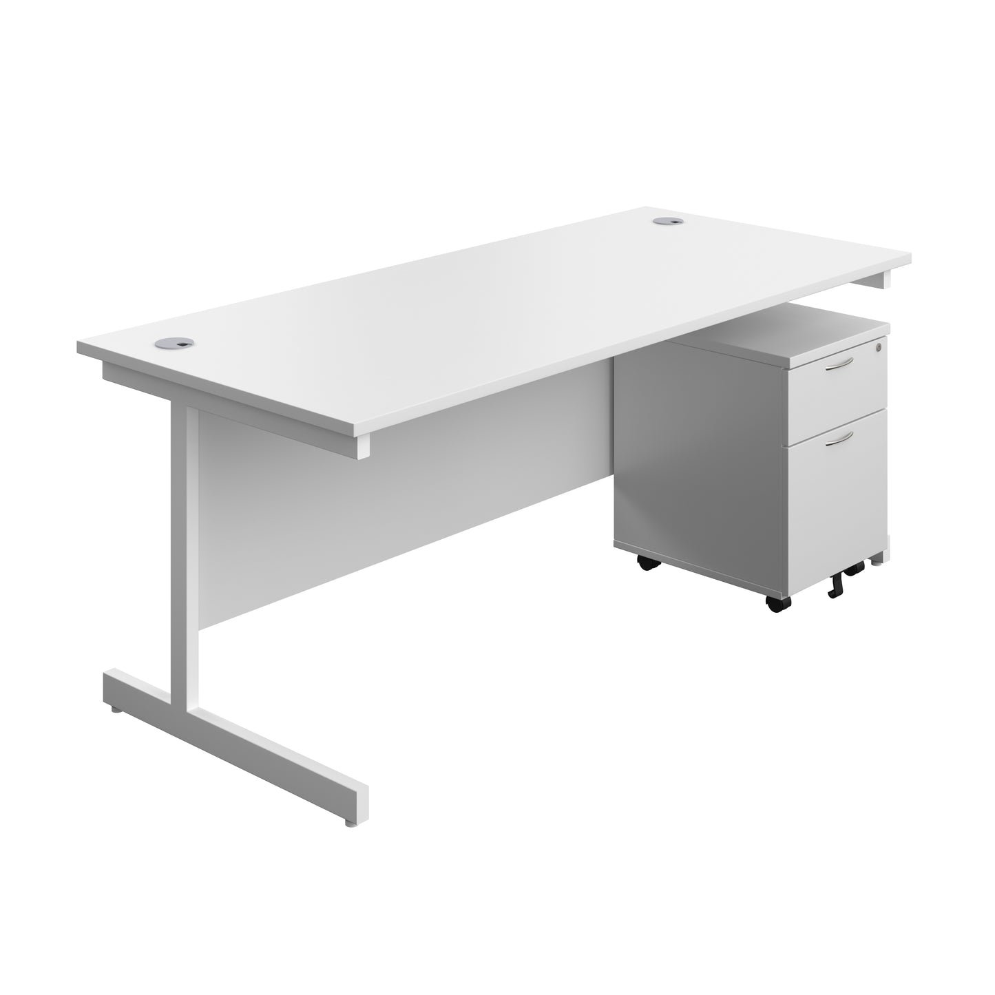 Aztec|Single Upright|Rectangular|Desk and Mobile 2 Drawer Pedestal|1800x800|White-White