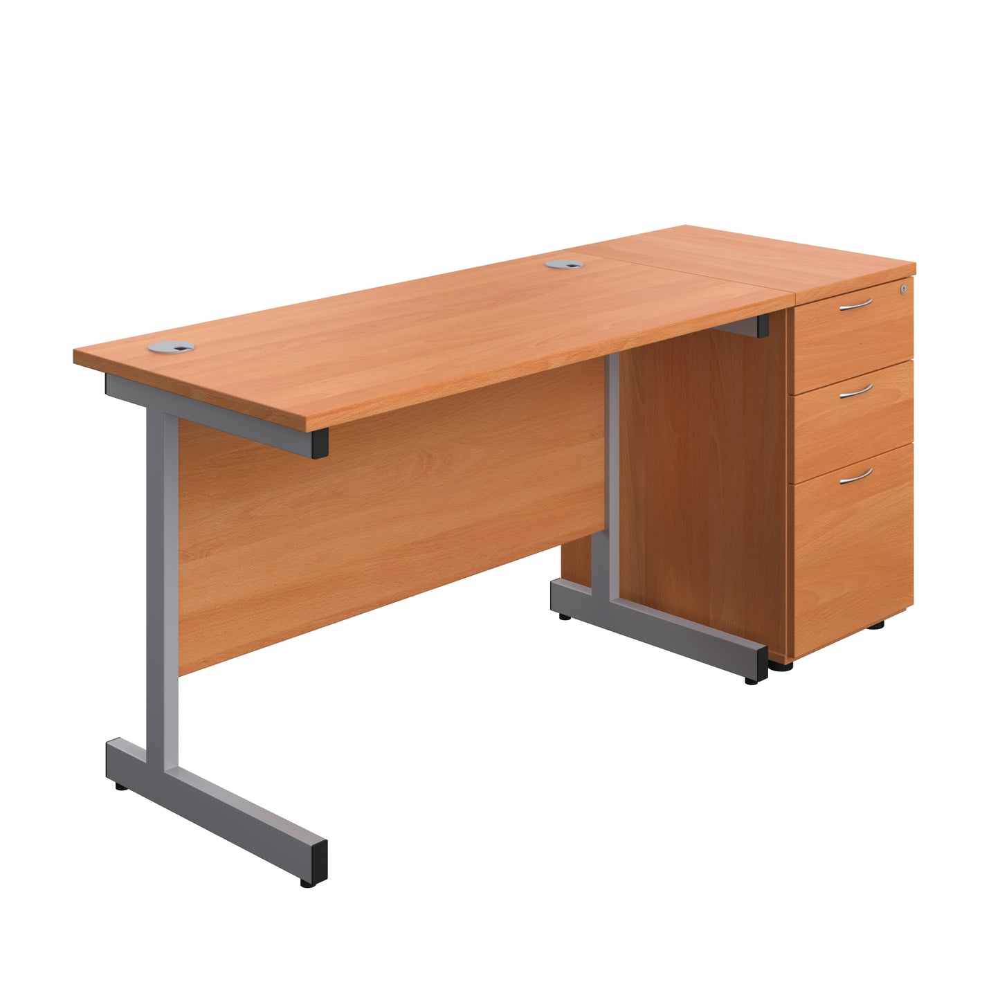 Aztec|Single Upright|Rectangular|Desk and Desk High 3 Drawer Pedestal|1200x600|Beech-Silver