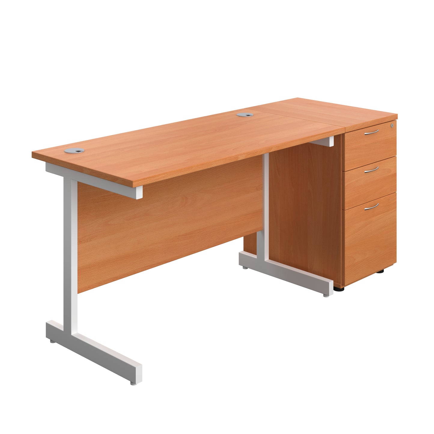 Aztec|Single Upright|Rectangular|Desk and Desk High 3 Drawer Pedestal|1200x600|Beech-White