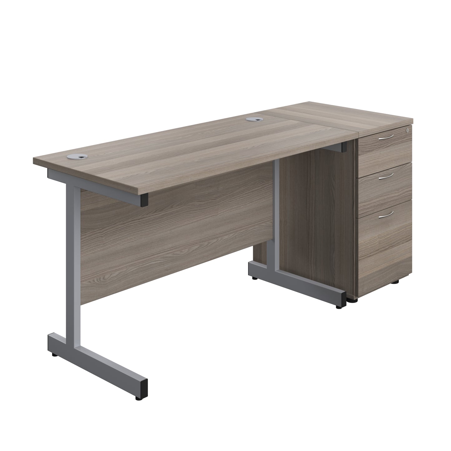 Aztec|Single Upright|Rectangular|Desk and Desk High 3 Drawer Pedestal|1200x600|Grey Oak-Silver