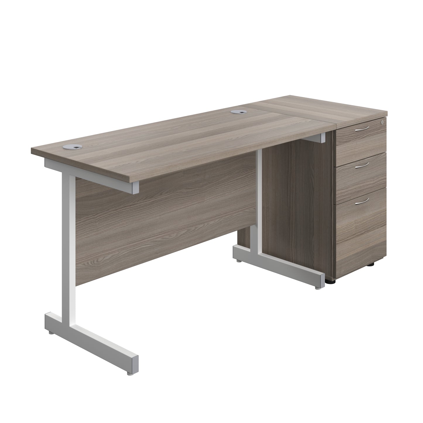 Aztec|Single Upright|Rectangular|Desk and Desk High 3 Drawer Pedestal|1200x600|Grey Oak-White