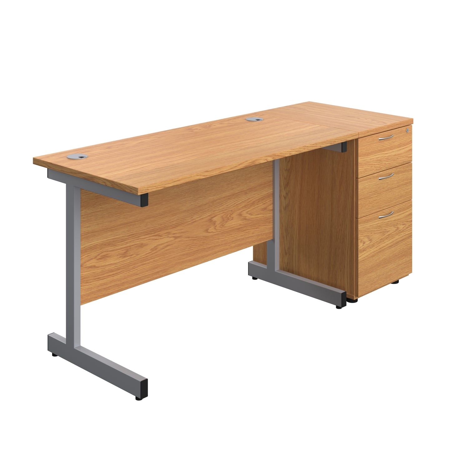 Aztec|Single Upright|Rectangular|Desk and Desk High 3 Drawer Pedestal|1200x600|Nova Oak-Silver