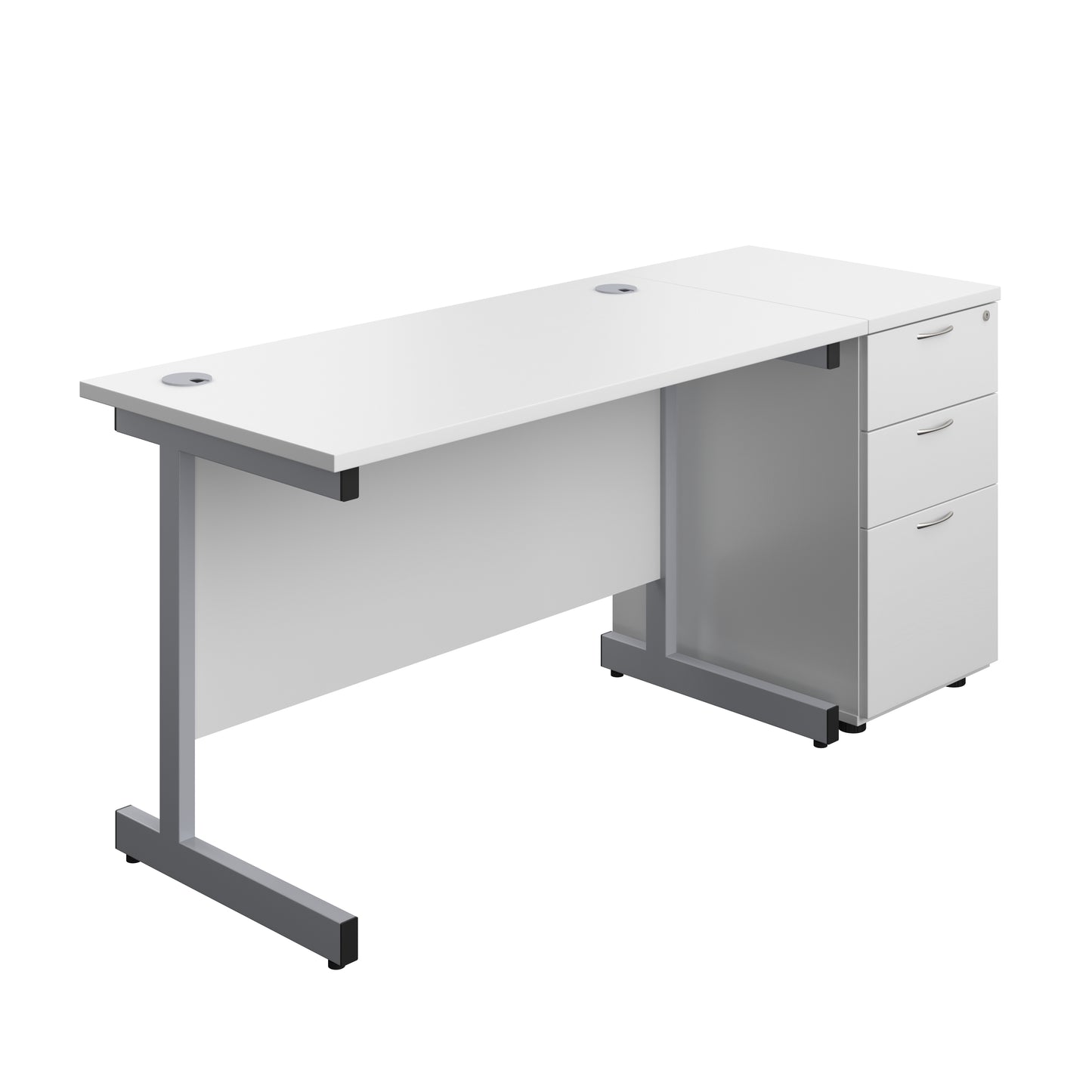 Aztec|Single Upright|Rectangular|Desk and Desk High 3 Drawer Pedestal|1200x600|White-Silver