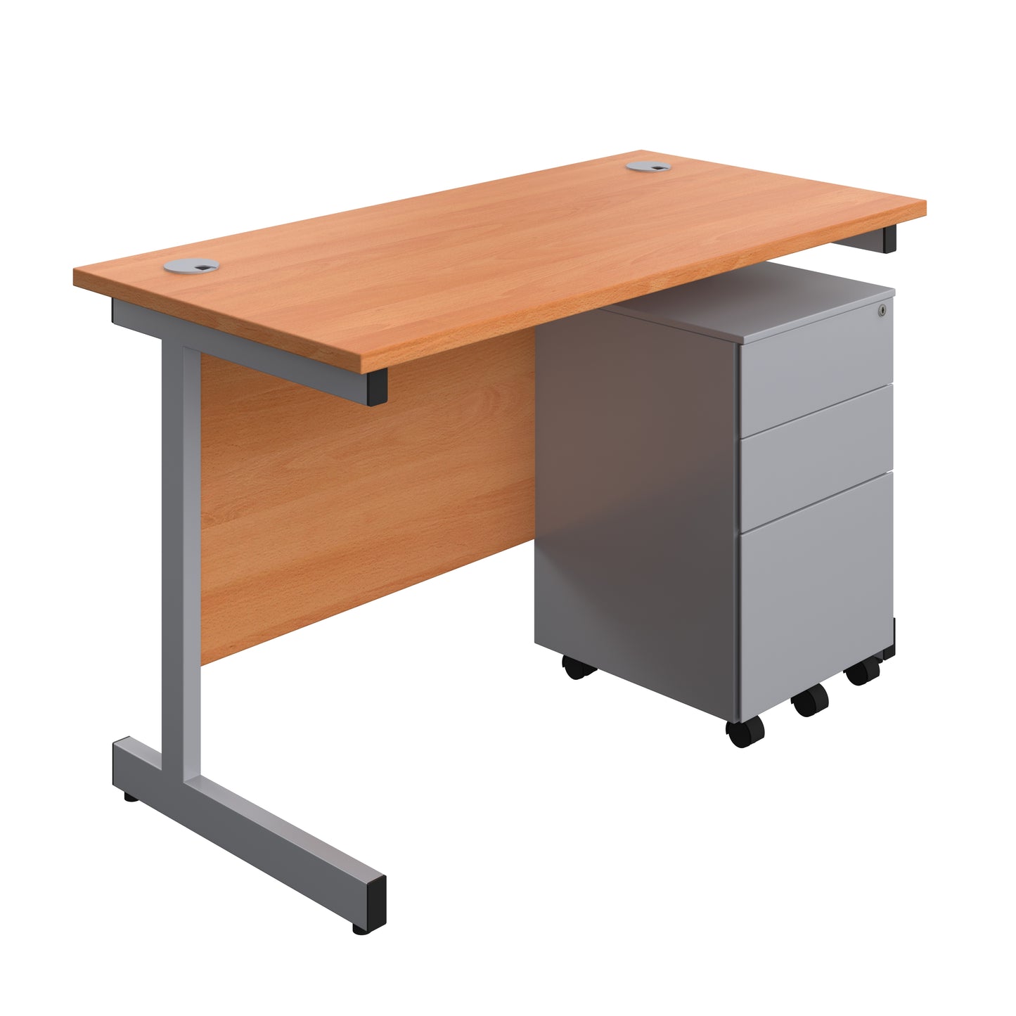 Aztec|Single Upright|Rectangular|Desk and Under Desk Steel Pedestal 3 Drawer|1200x600|Beech-Silver