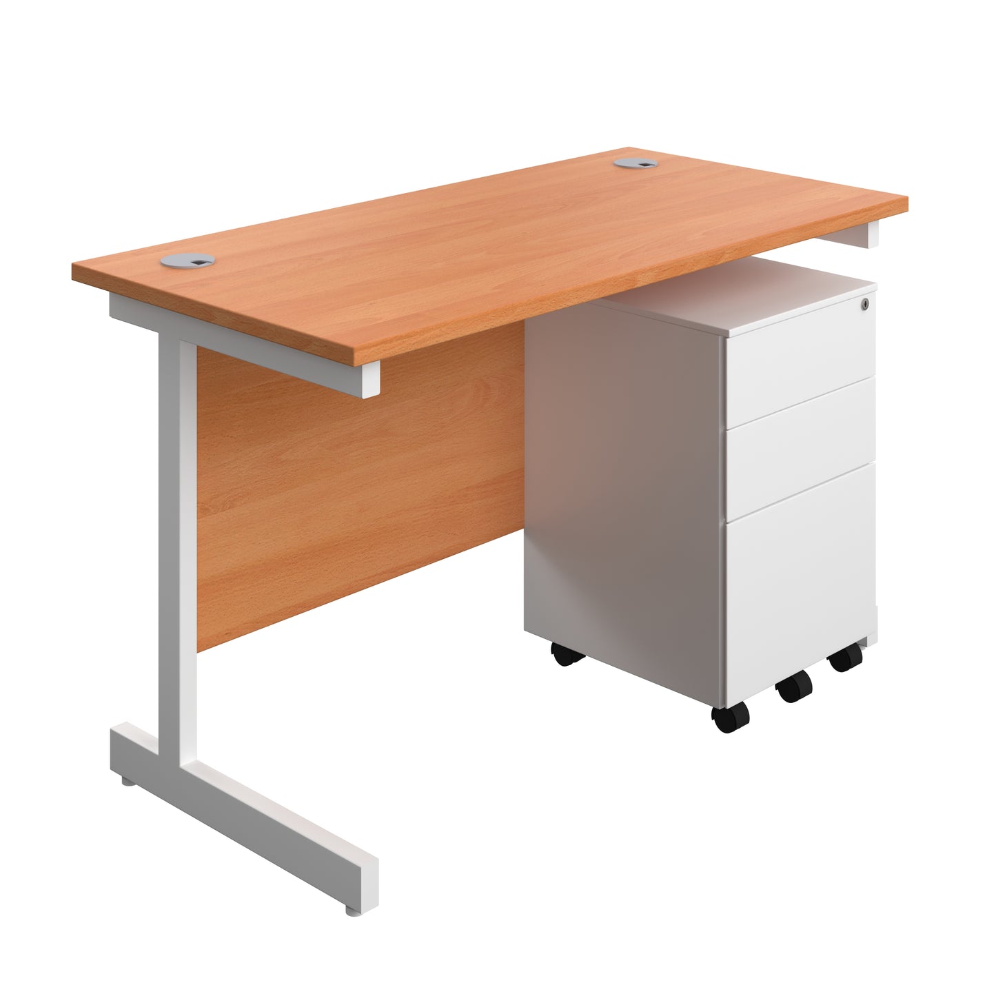 Aztec|Single Upright|Rectangular|Desk and Under Desk Steel Pedestal 3 Drawer|1200x600|Beech-White