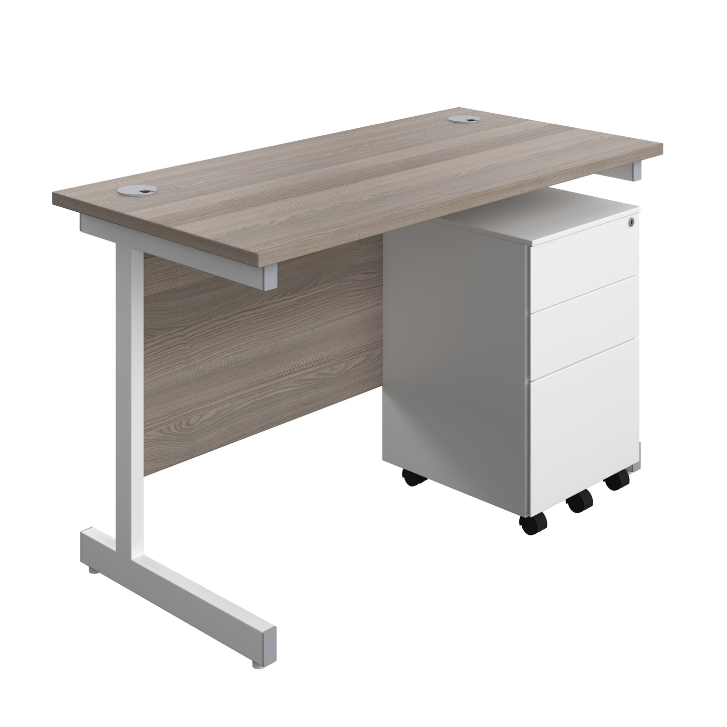 Aztec|Single Upright|Rectangular|Desk and Under Desk Steel Pedestal 3 Drawer|1200x600|Grey Oak-White