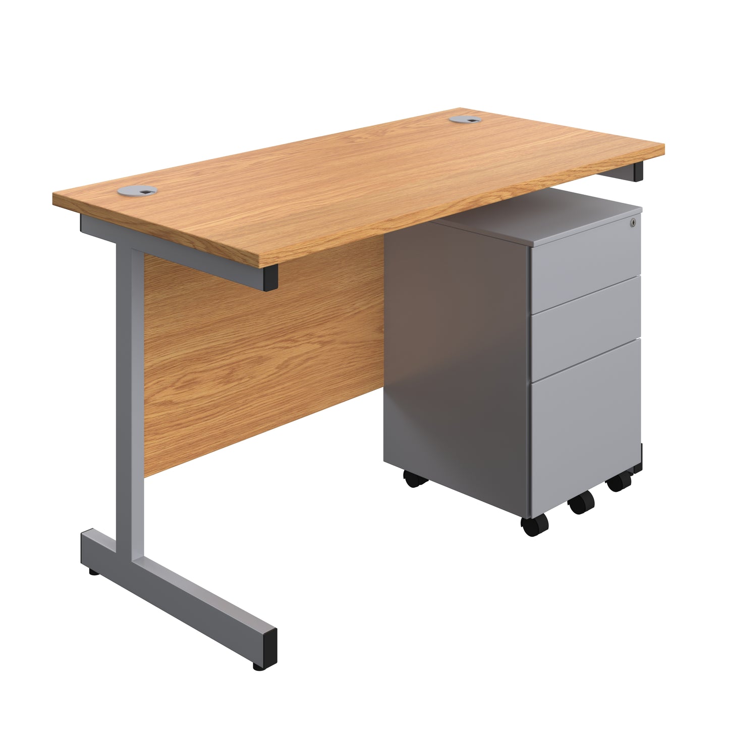 Aztec|Single Upright|Rectangular|Desk and Under Desk Steel Pedestal 3 Drawer|1200x600|Nova Oak-Silver