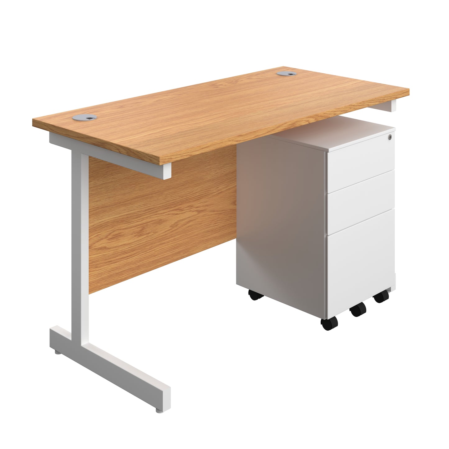 Aztec|Single Upright|Rectangular|Desk and Under Desk Steel Pedestal 3 Drawer|1200x600|Nova Oak-White