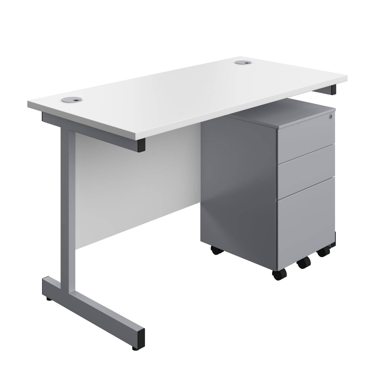 Aztec|Single Upright|Rectangular|Desk and Under Desk Steel Pedestal 3 Drawer|1200x600|White-Silver