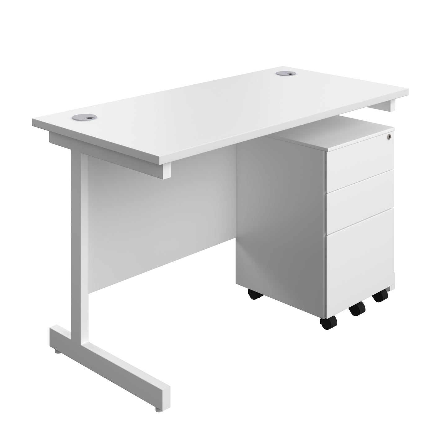 Aztec|Single Upright|Rectangular|Desk and Under Desk Steel Pedestal 3 Drawer|1200x600|White-White