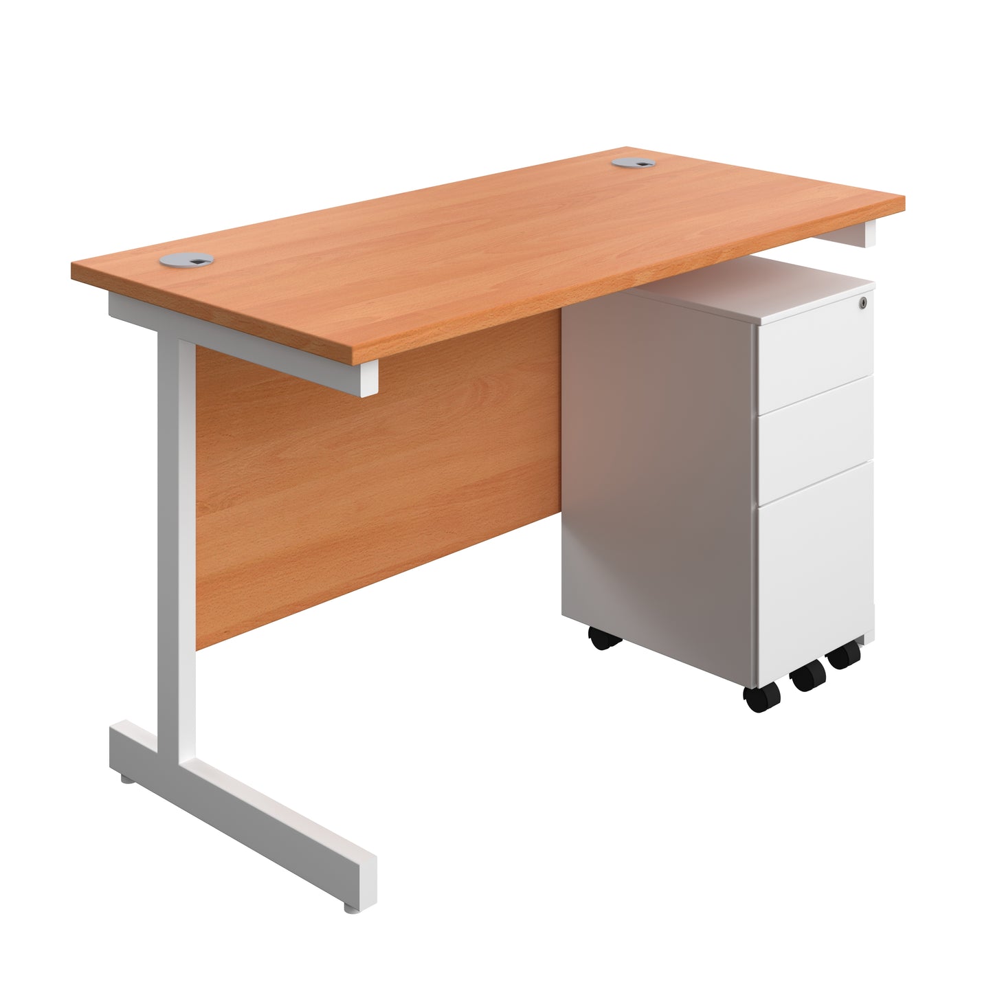 Aztec|Single Upright|Rectangular|Desk and Slimline Steel Pedestal 3 Drawer|1200x600|Beech-White