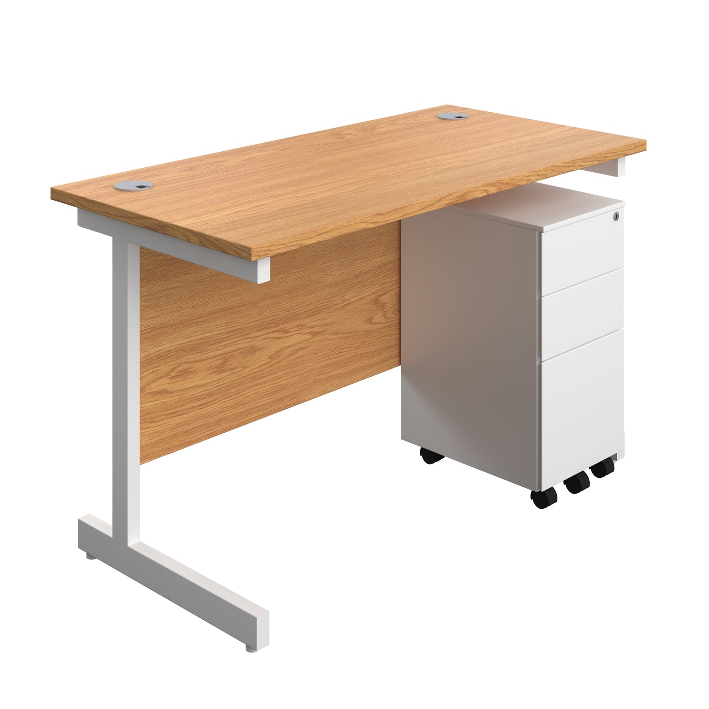 Aztec|Single Upright|Rectangular|Desk and Slimline Steel Pedestal 3 Drawer|1200x600|Nova Oak-White