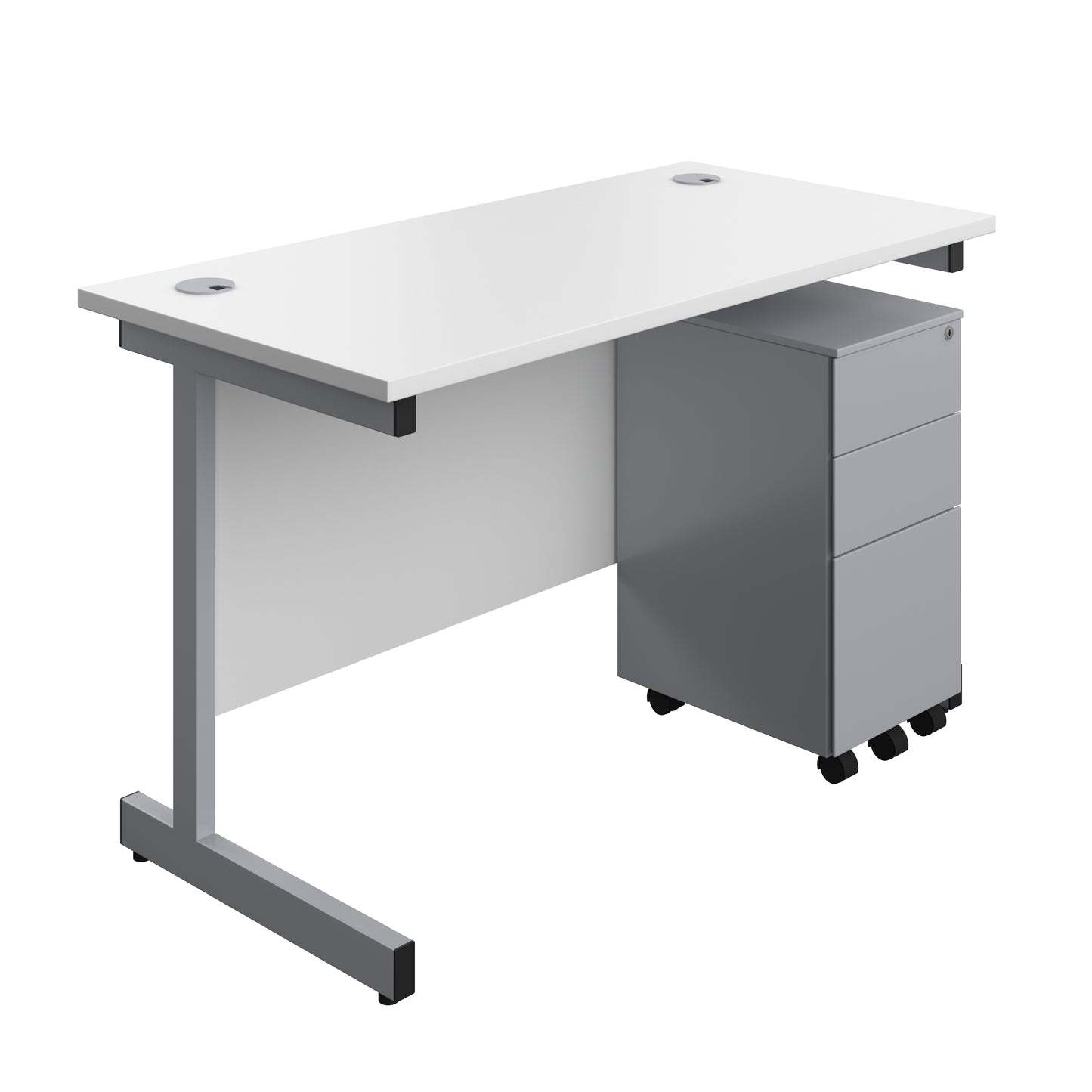 Aztec|Single Upright|Rectangular|Desk and Slimline Steel Pedestal 3 Drawer|1200x600|White-Silver