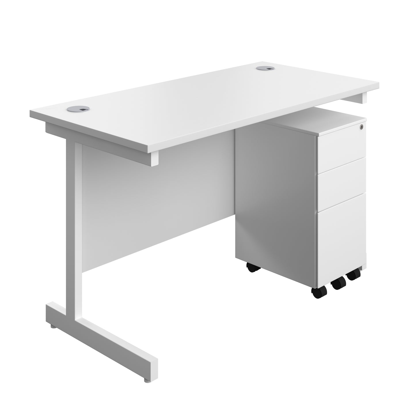 Aztec|Single Upright|Rectangular|Desk and Slimline Steel Pedestal 3 Drawer|1200x600|White-White