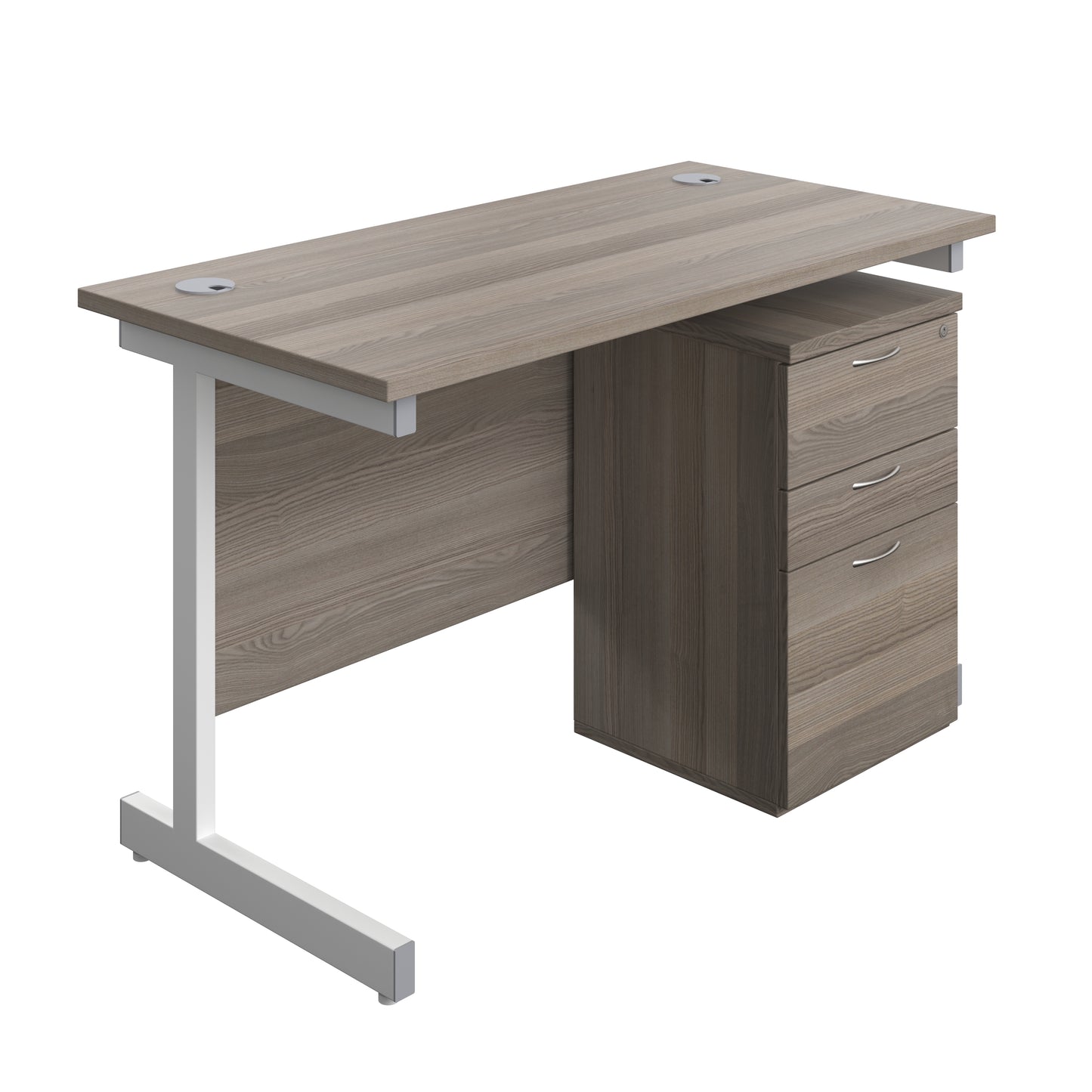 Aztec|Single Upright|Rectangular|Desk and High Mobile Pedestal 3 Drawer|1200x600|Grey Oak-White