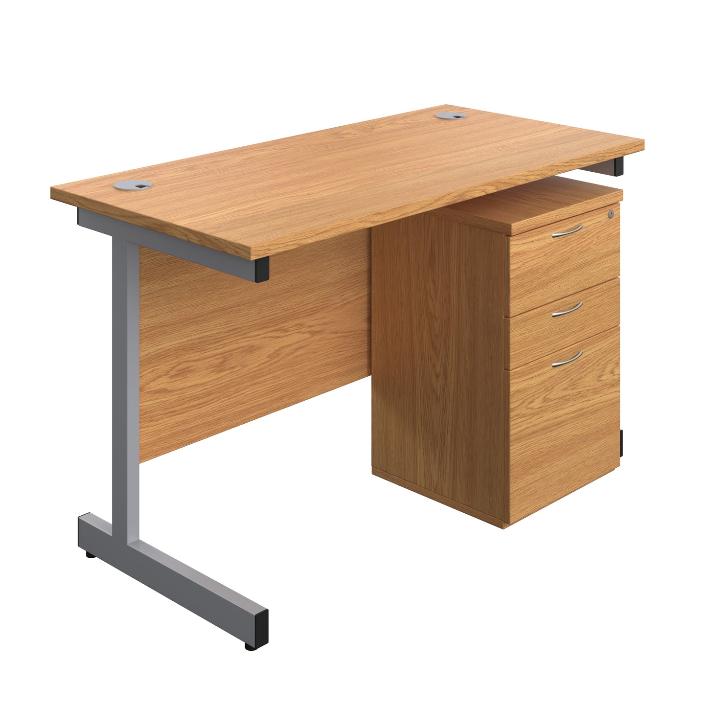 Aztec|Single Upright|Rectangular|Desk and High Mobile Pedestal 3 Drawer|1200x600|Nova Oak-Silver