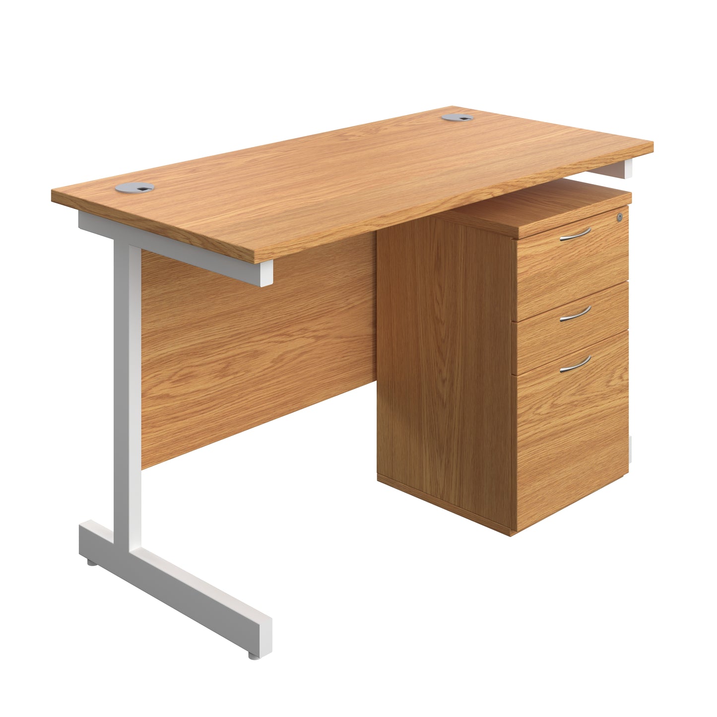 Aztec|Single Upright|Rectangular|Desk and High Mobile Pedestal 3 Drawer|1200x600|Nova Oak-White