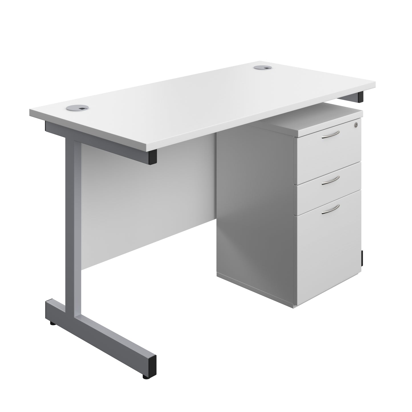 Aztec|Single Upright|Rectangular|Desk and High Mobile Pedestal 3 Drawer|1200x600|White-Silver