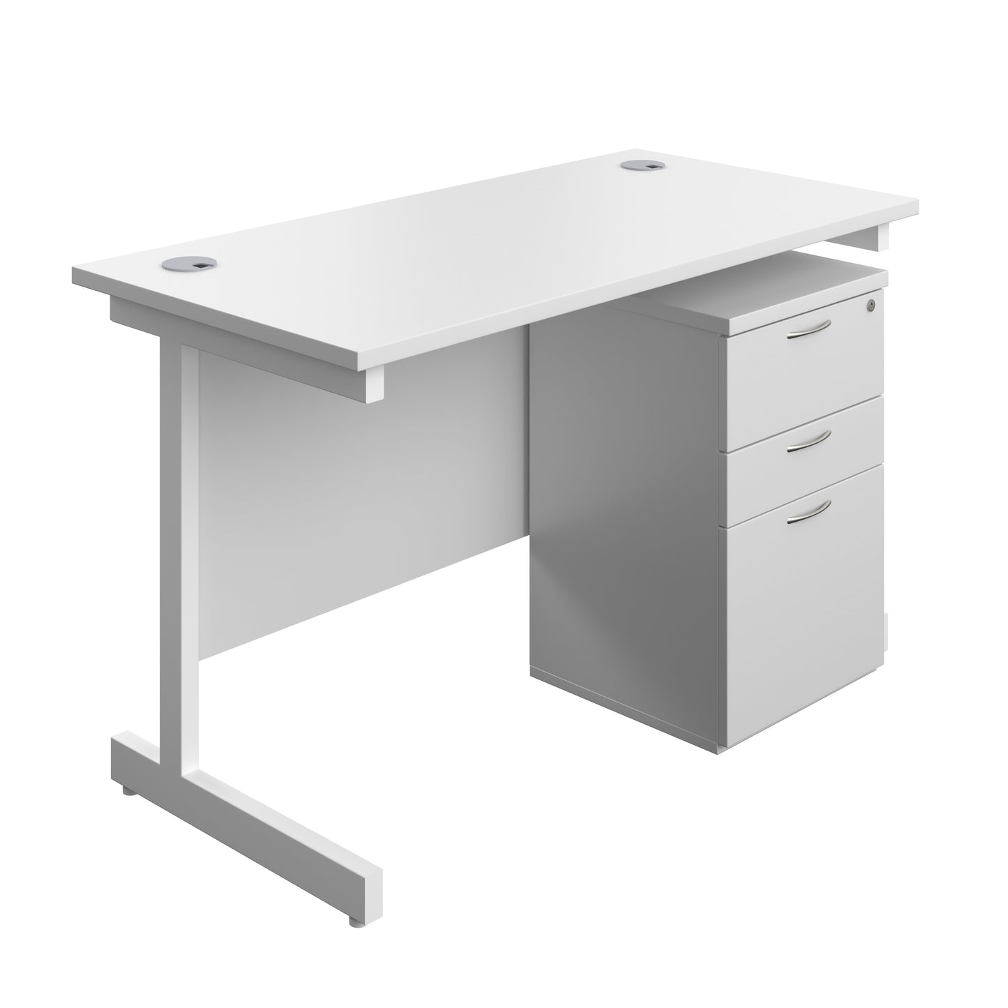 Aztec|Single Upright|Rectangular|Desk and High Mobile Pedestal 3 Drawer|1200x600|White-White