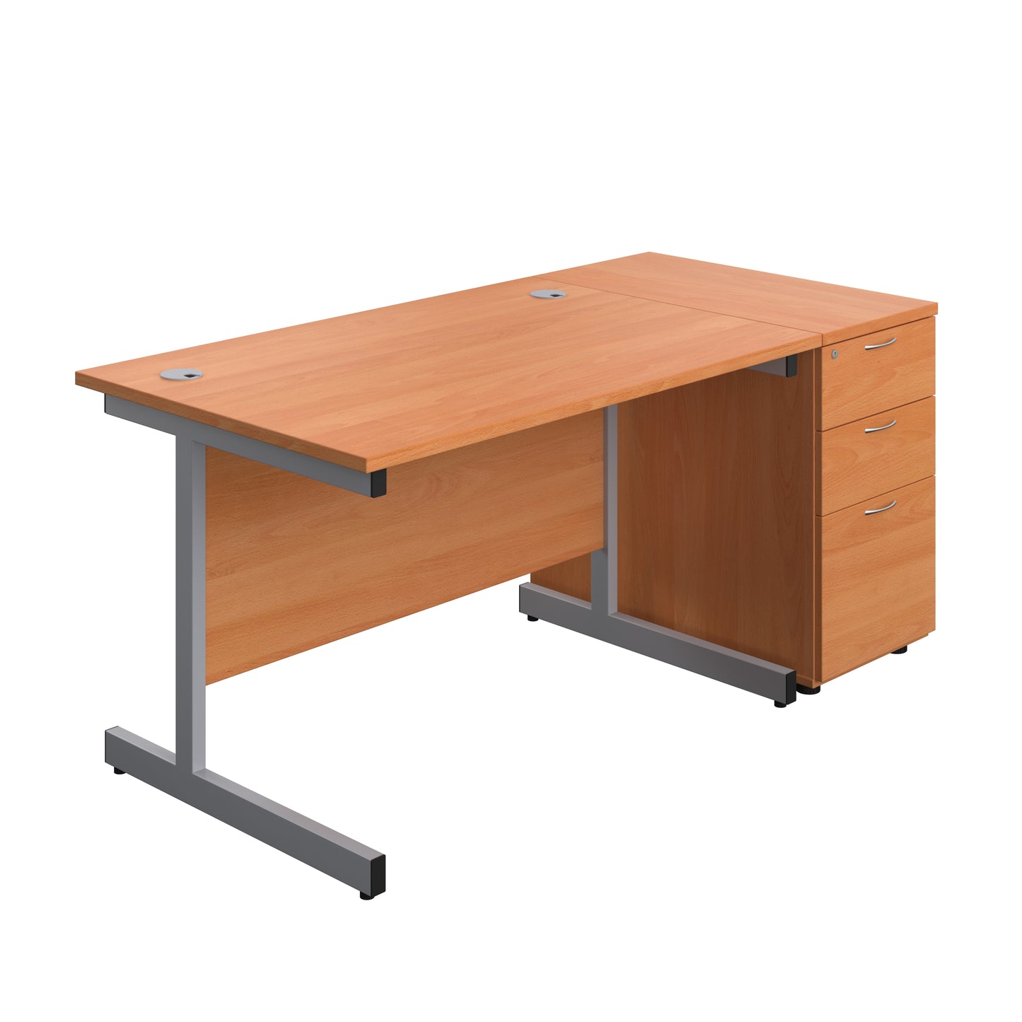 Aztec|Single Upright|Rectangular|Desk and Desk High 3 Drawer Pedestal|1200x800|Beech-Silver