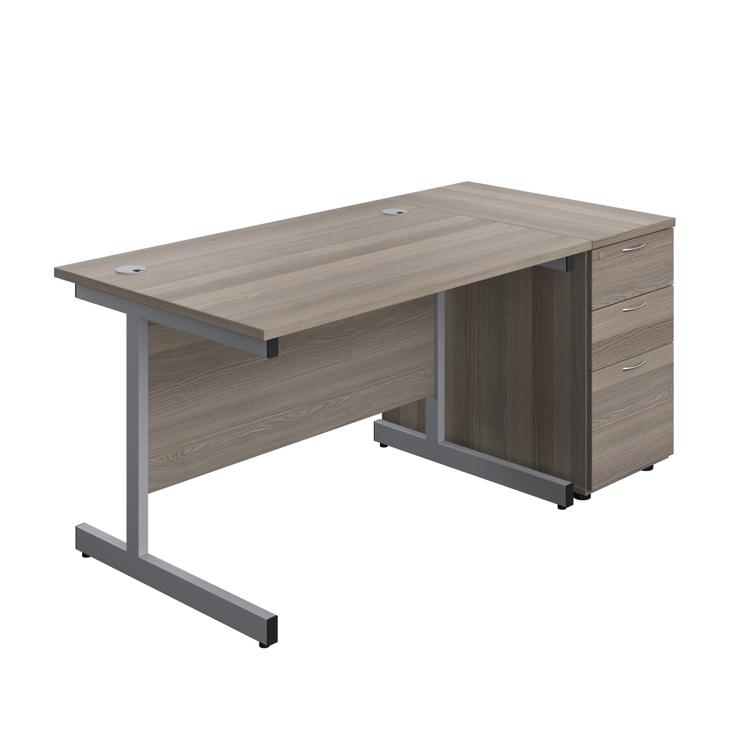 Aztec|Single Upright|Rectangular|Desk and Desk High 3 Drawer Pedestal|1200x800|Grey Oak-Silver