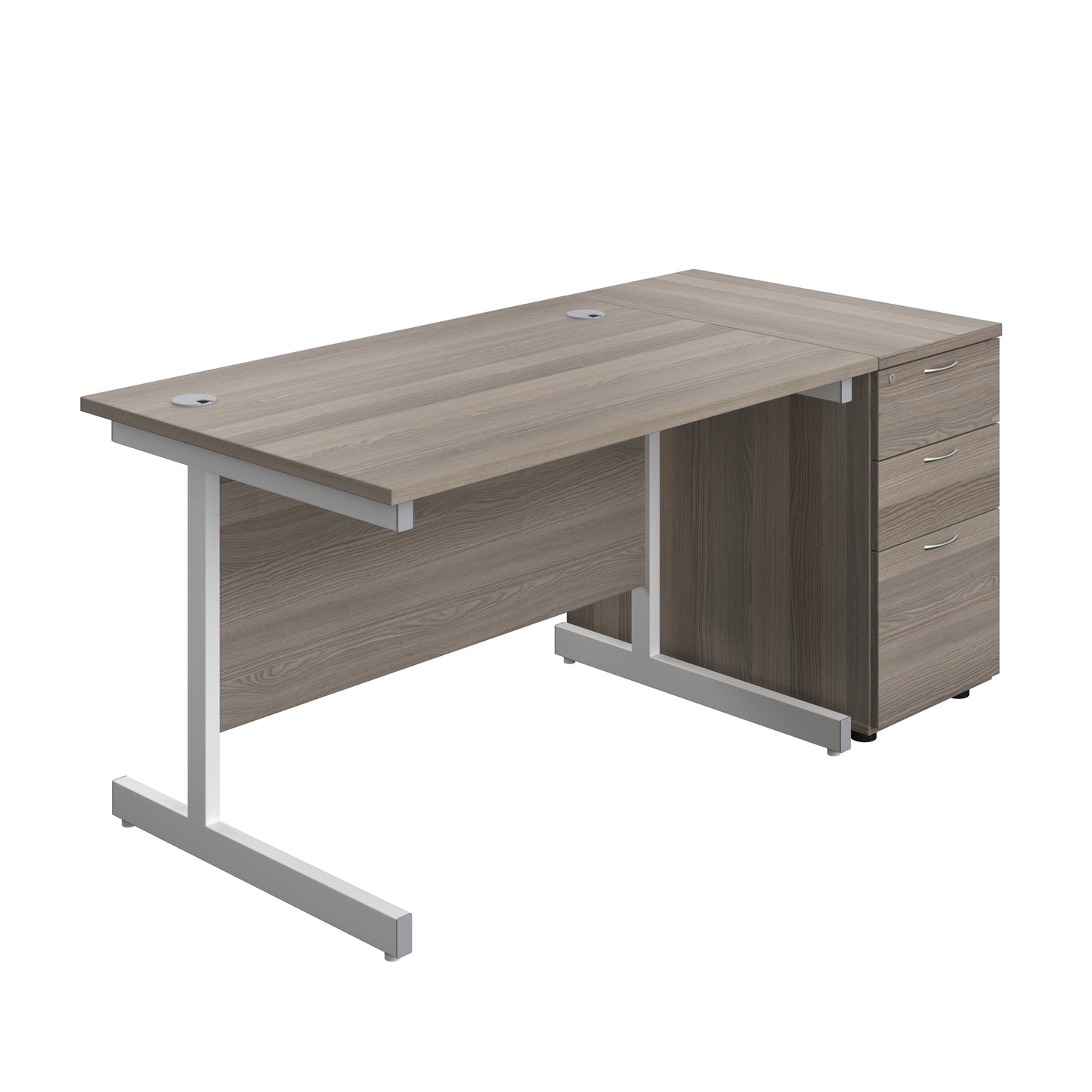 Aztec|Single Upright|Rectangular|Desk and Desk High 3 Drawer Pedestal|1200x800|Grey Oak-White