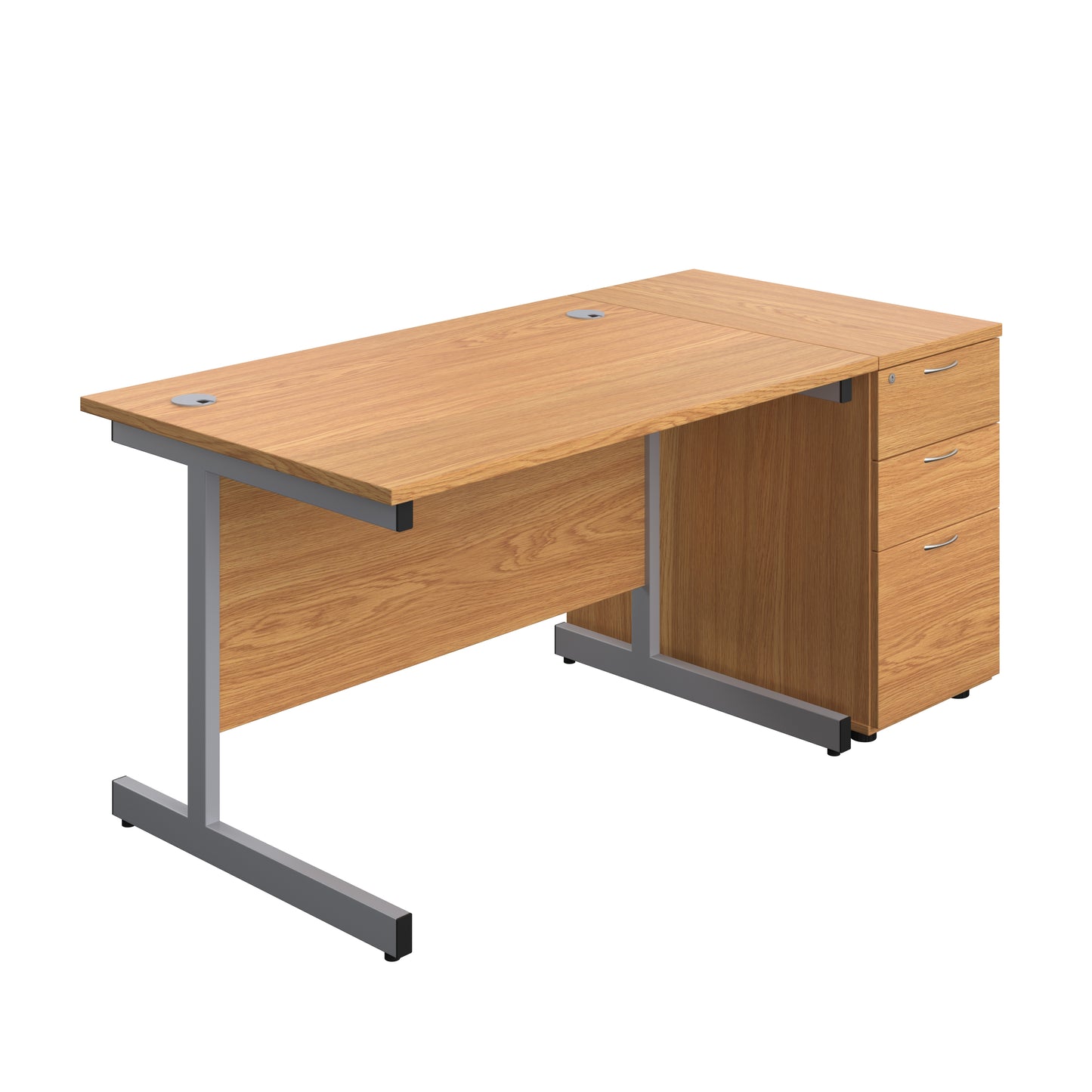 Aztec|Single Upright|Rectangular|Desk and Desk High 3 Drawer Pedestal|1200x800|Nova Oak-Silver