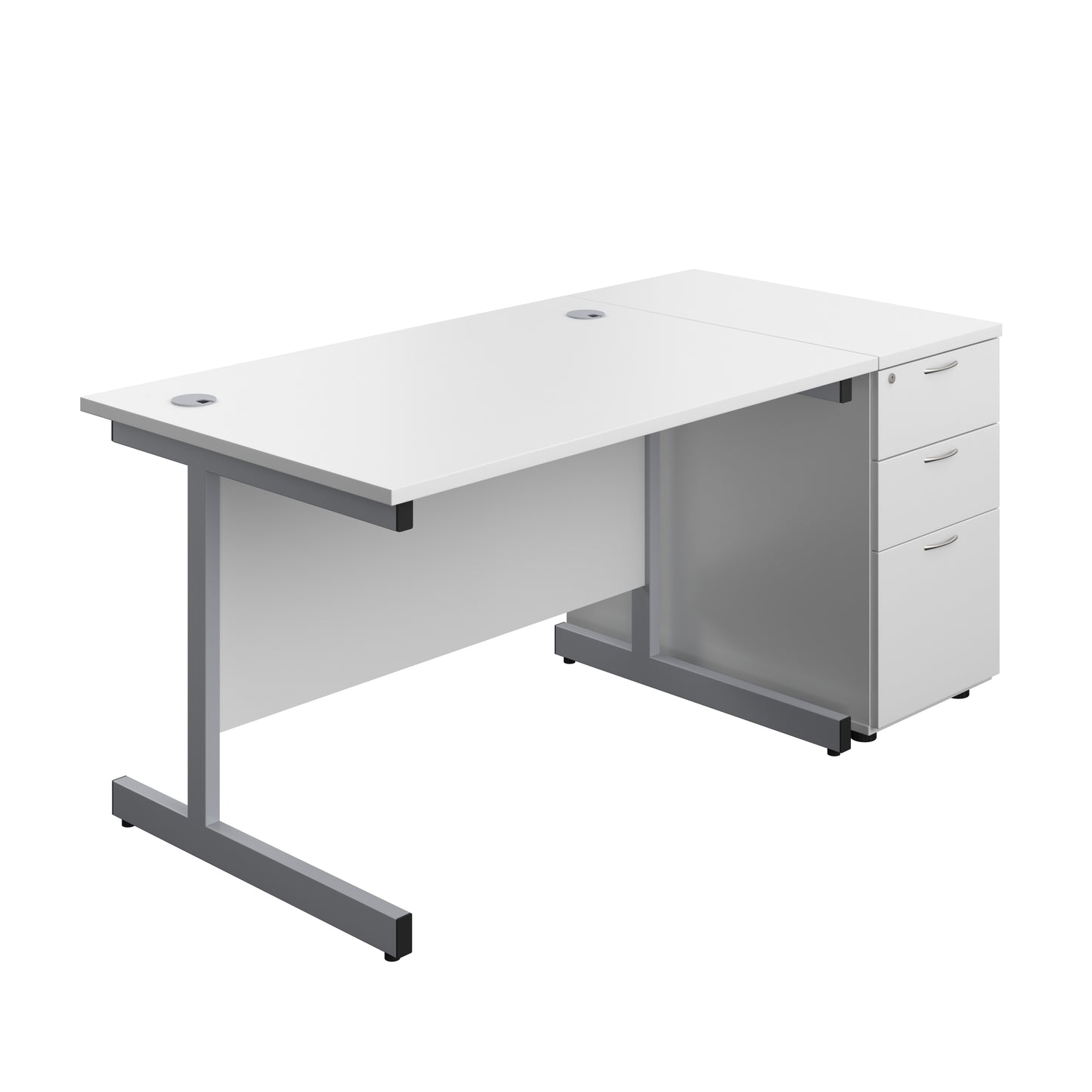 Aztec|Single Upright|Rectangular|Desk and Desk High 3 Drawer Pedestal|1200x800|White-Silver