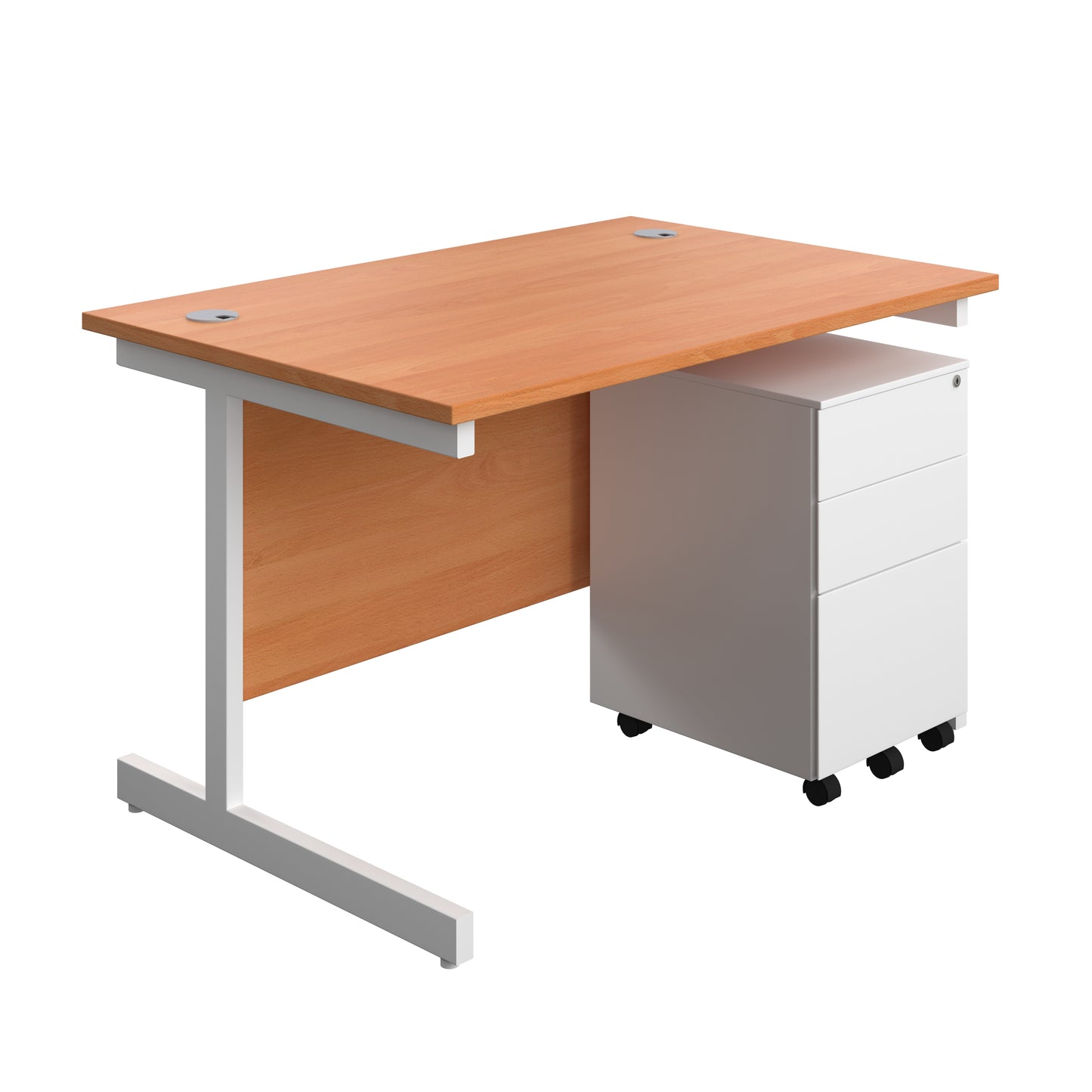 Aztec|Single Upright|Rectangular|Desk and Under Desk Steel Pedestal 3 Drawer|1200x800|Beech-White