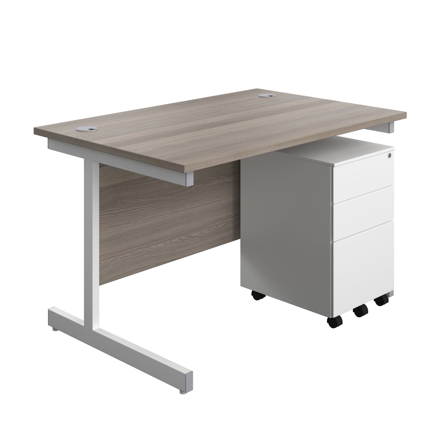 Aztec|Single Upright|Rectangular|Desk and Under Desk Steel Pedestal 3 Drawer|1200x800|Grey Oak-White