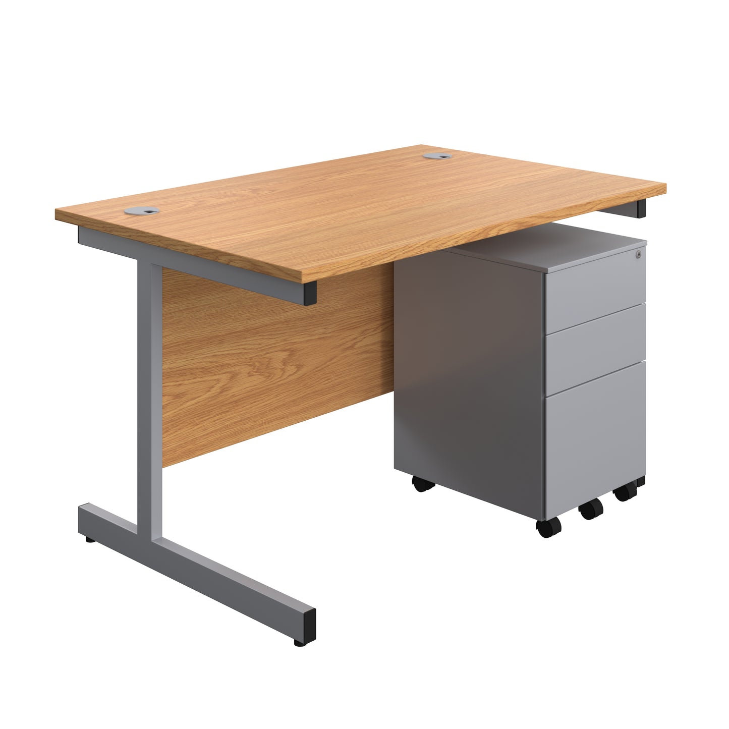 Aztec|Single Upright|Rectangular|Desk and Under Desk Steel Pedestal 3 Drawer|1200x800|Nova Oak-Silver