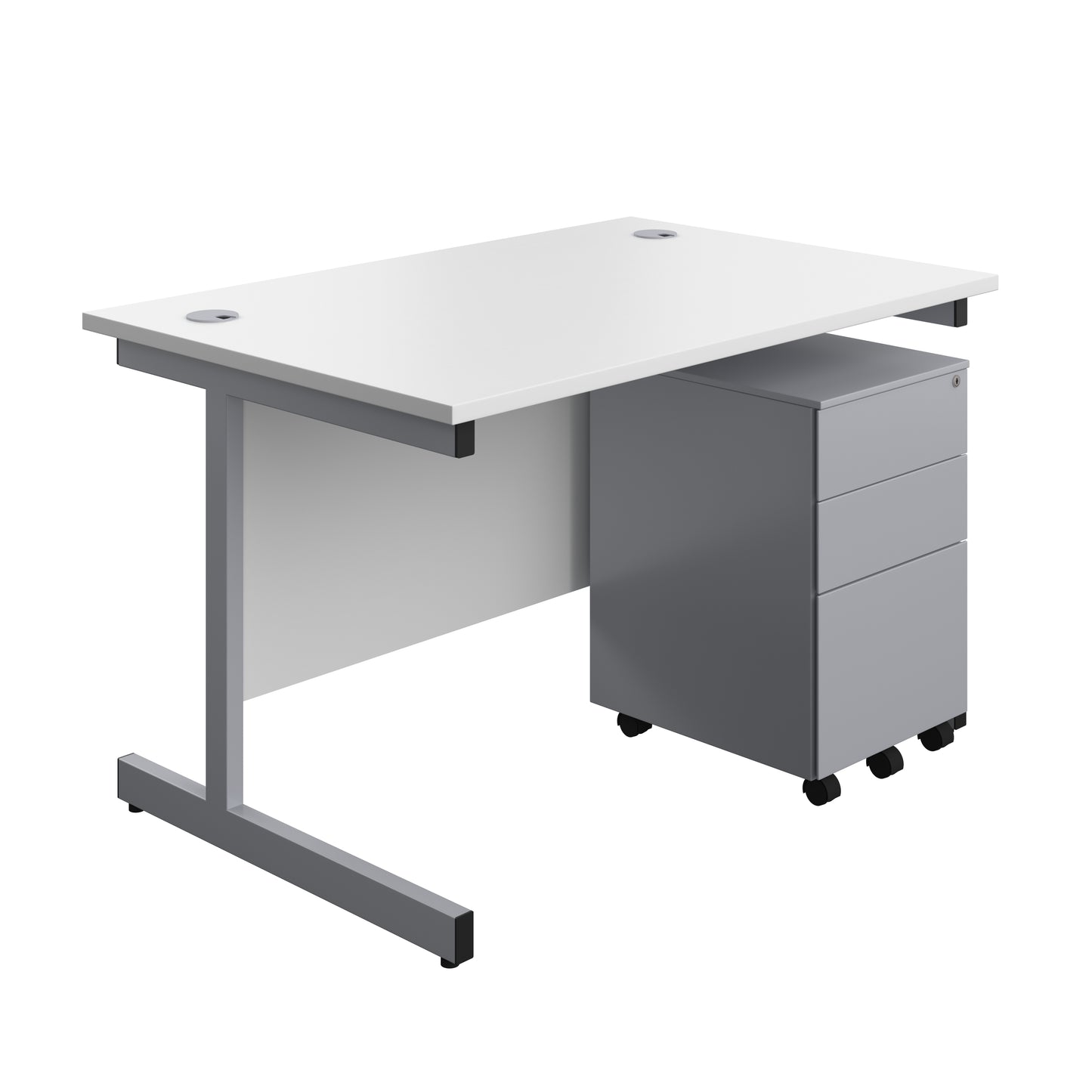 Aztec|Single Upright|Rectangular|Desk and Under Desk Steel Pedestal 3 Drawer|1200x800|White-Silver