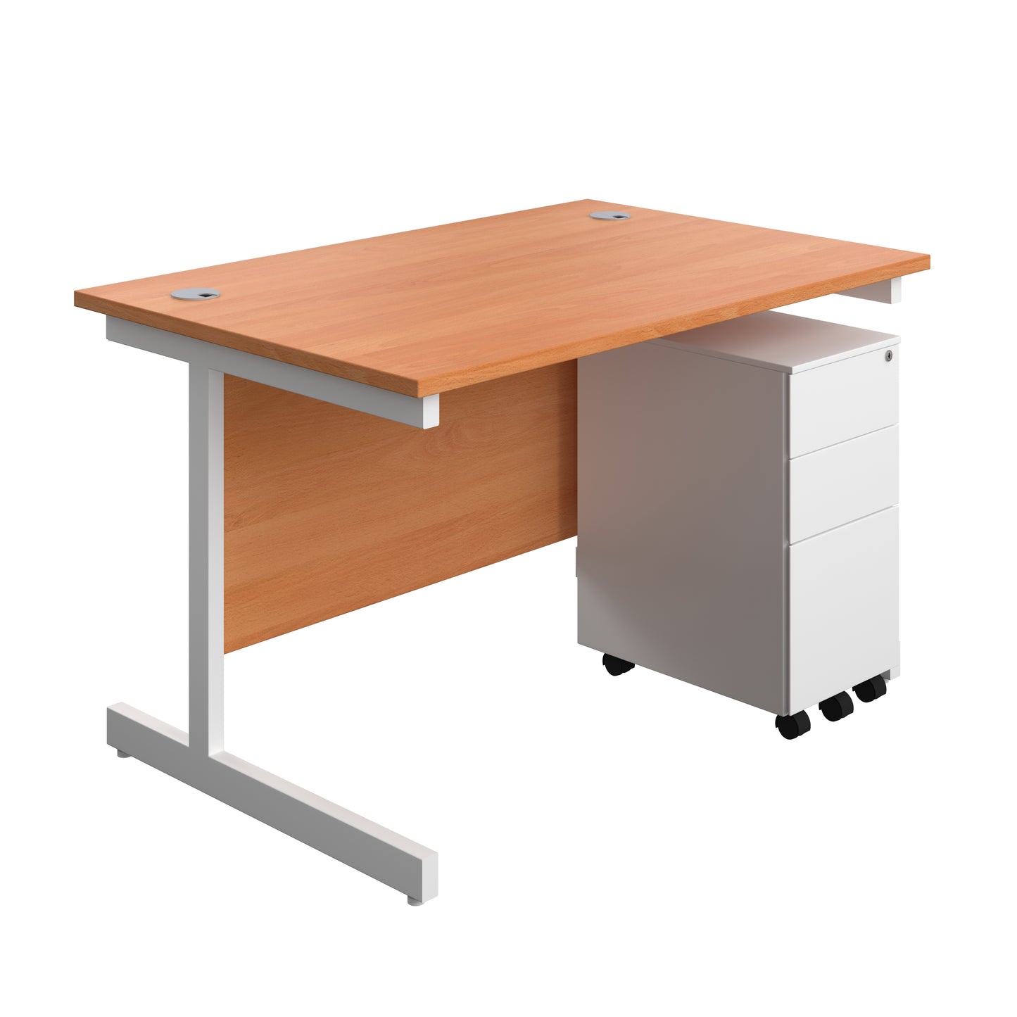 Aztec|Single Upright|Rectangular|Desk and Slimline Steel Pedestal 3 Drawer|1200x800|Beech-White