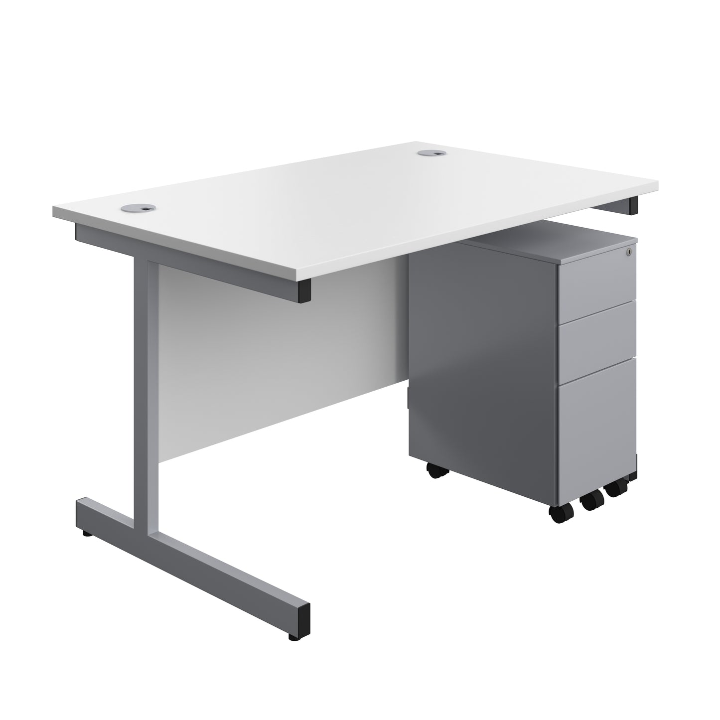 Aztec|Single Upright|Rectangular|Desk and Slimline Steel Pedestal 3 Drawer|1200x800|White-Silver
