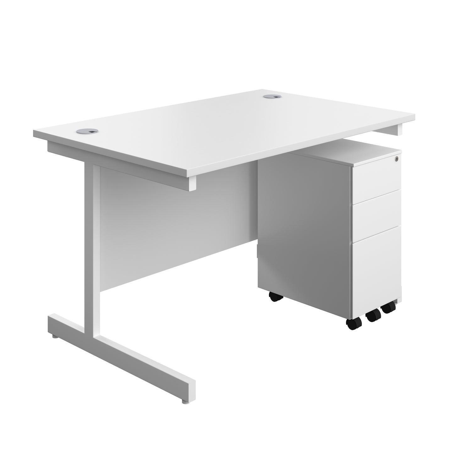Aztec|Single Upright|Rectangular|Desk and Slimline Steel Pedestal 3 Drawer|1200x800|White-White