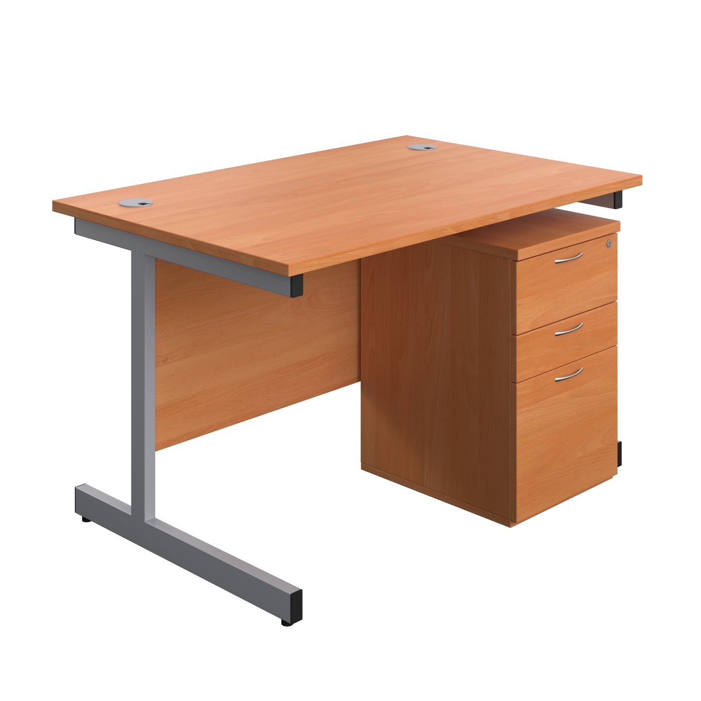 Aztec|Single Upright|Rectangular|Desk and High Mobile Pedestal 3 Drawer|1200x800|Beech-Silver