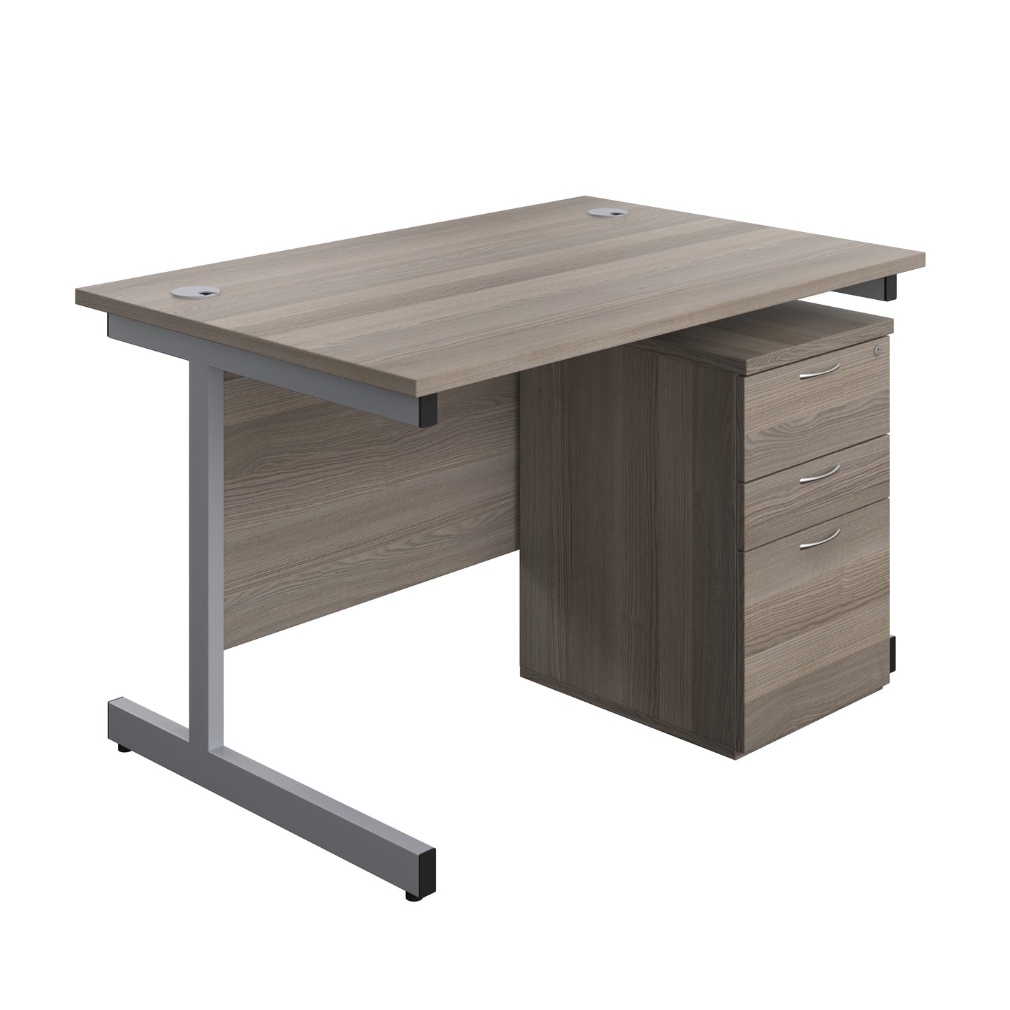 Aztec|Single Upright|Rectangular|Desk and High Mobile Pedestal 3 Drawer|1200x800|Grey Oak-Silver