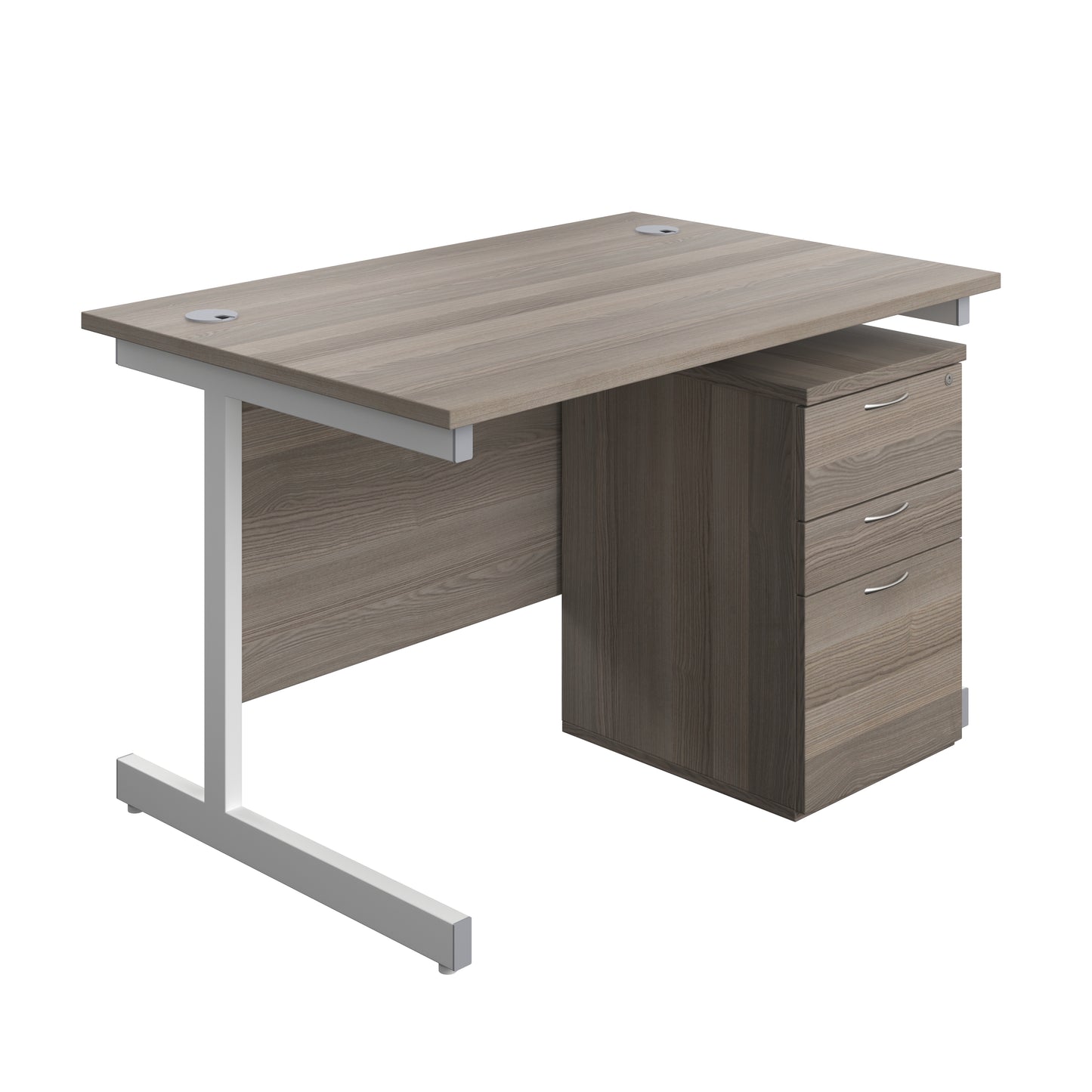 Aztec|Single Upright|Rectangular|Desk and High Mobile Pedestal 3 Drawer|1200x800|Grey Oak-White