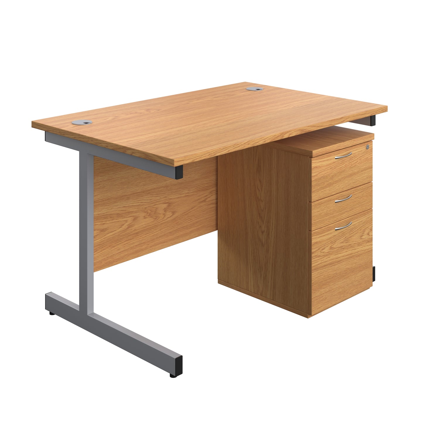 Aztec|Single Upright|Rectangular|Desk and High Mobile Pedestal 3 Drawer|1200x800|Nova Oak-Silver