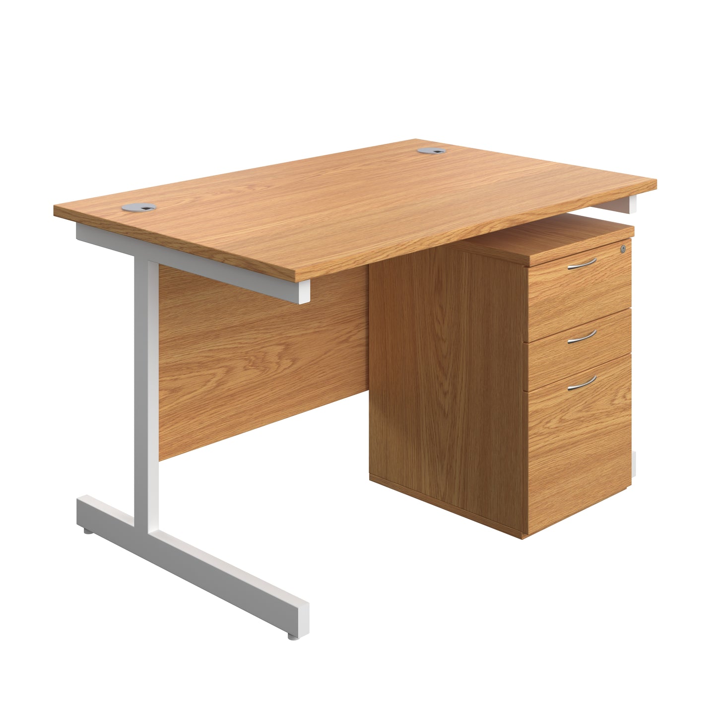 Aztec|Single Upright|Rectangular|Desk and High Mobile Pedestal 3 Drawer|1200x800|Nova Oak-White