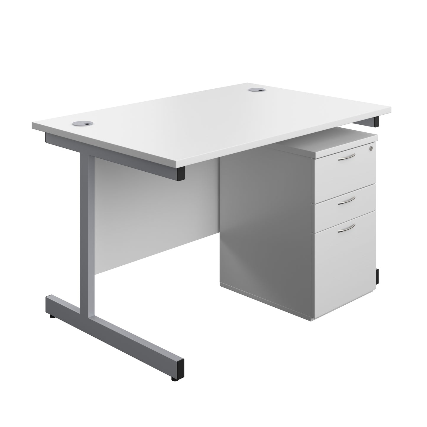 Aztec|Single Upright|Rectangular|Desk and High Mobile Pedestal 3 Drawer|1200x800|White-Silver