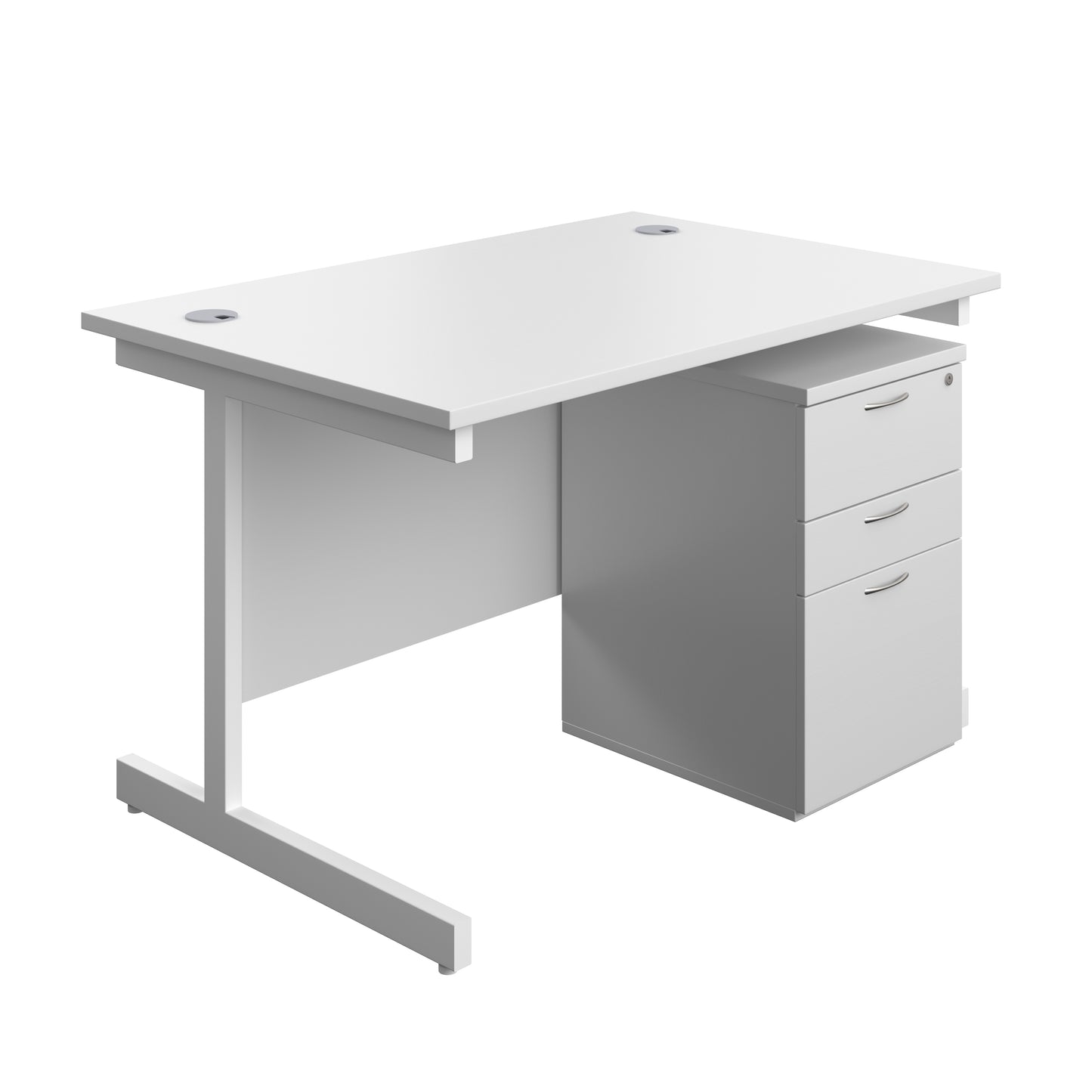 Aztec|Single Upright|Rectangular|Desk and High Mobile Pedestal 3 Drawer|1200x800|White-White