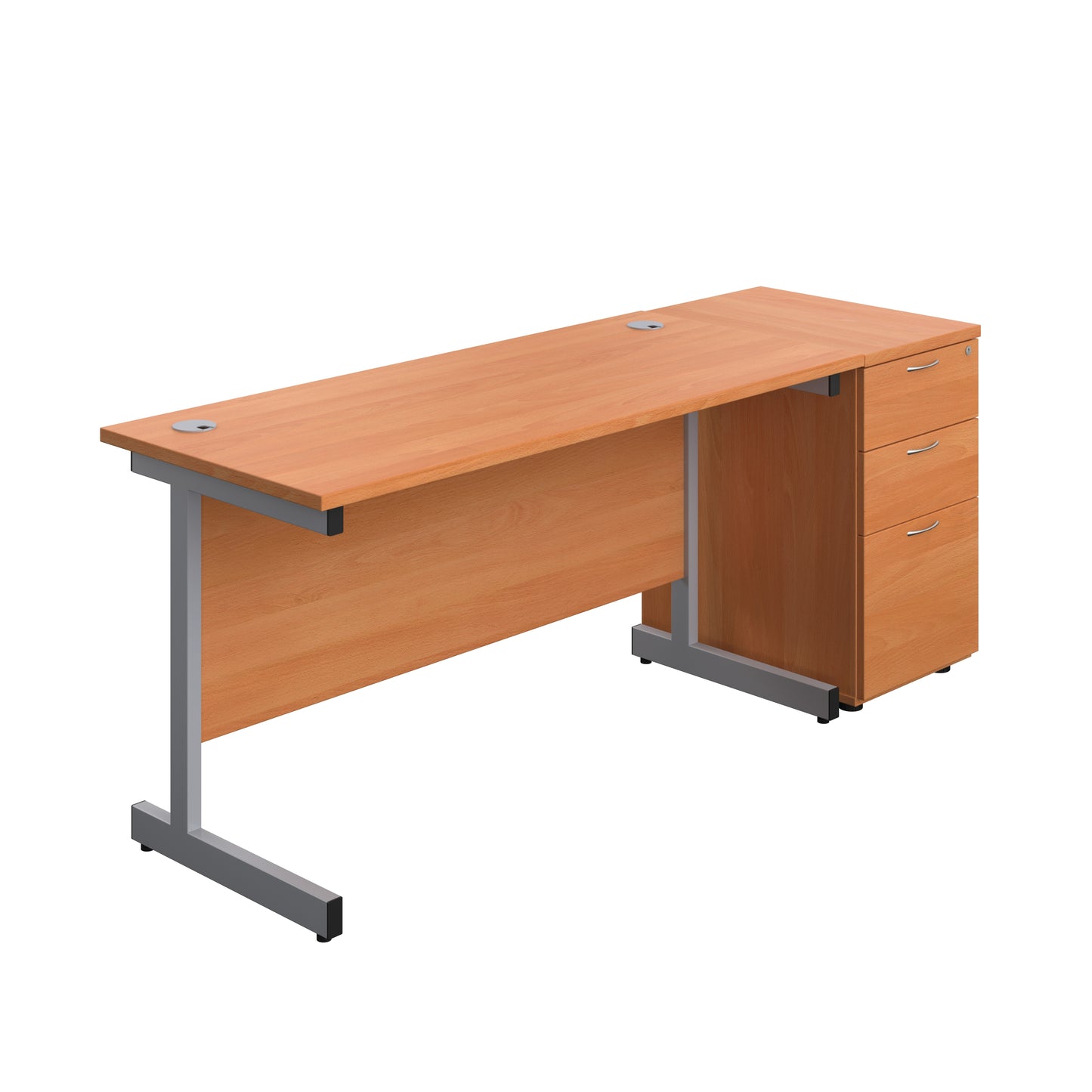 Aztec|Single Upright|Rectangular|Desk and Desk High 3 Drawer Pedestal|1400x600|Beech-Silver