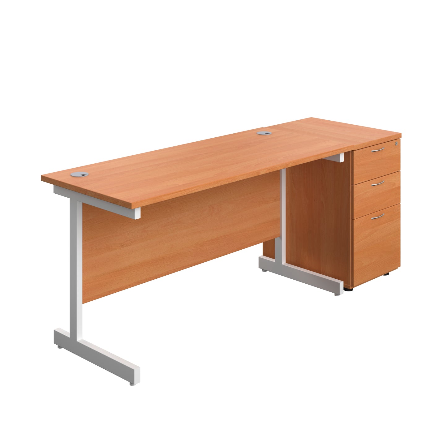 Aztec|Single Upright|Rectangular|Desk and Desk High 3 Drawer Pedestal|1400x600|Beech-White