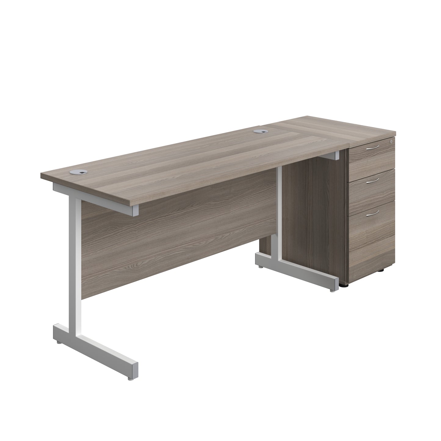 Aztec|Single Upright|Rectangular|Desk and Desk High 3 Drawer Pedestal|1400x600|Grey Oak-White
