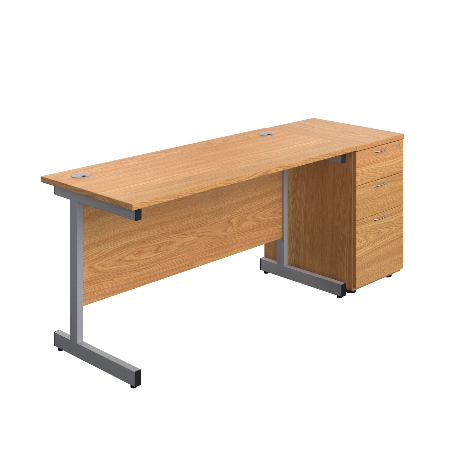 Aztec|Single Upright|Rectangular|Desk and Desk High 3 Drawer Pedestal|1400x600|Nova Oak-Silver